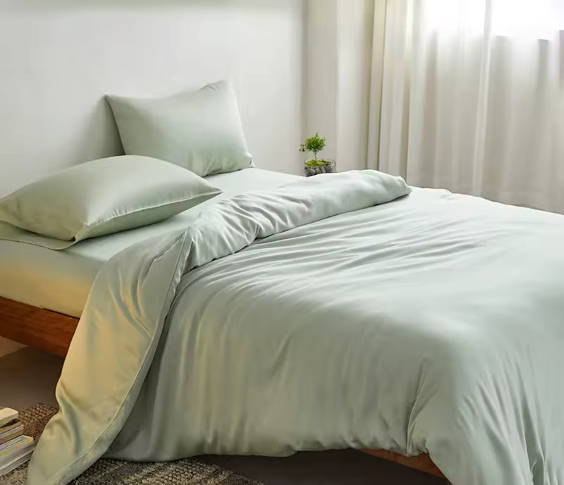 Bamboo Duvet Set Light Green (Duvet Cover & Pillowcases) - 100% Organic Bamboo Premium Quality